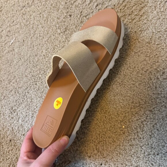 Reef Gold Metallic Double Strap Slide Sandals Womens 9 Comfort Casual Beach - Picture 3 of 5